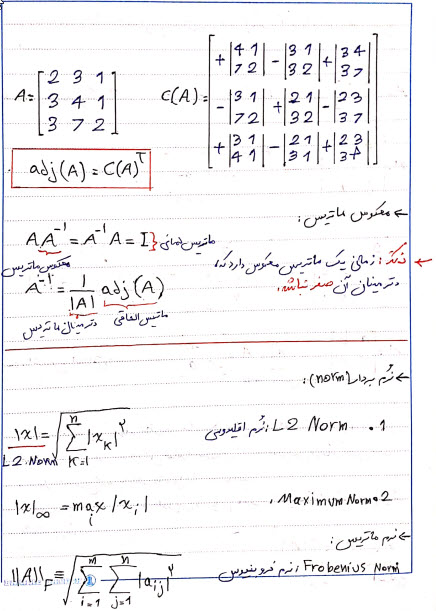 جزوه دست نویس ریاضیات جبر خطی برای هوش مصنوعی و پیاده سازی آن در پایتون